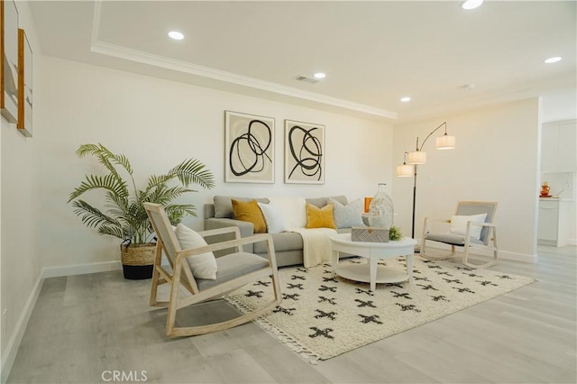 722 W Cully Dr, Orange, CA 92865 - living room with wood finished floors, recessed lighting, ornamental molding, and a raised ceiling