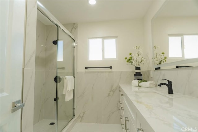 722 W Cully Dr, Orange, CA 92865 - full bathroom with a marble finish shower, vanity, and recessed lighting
