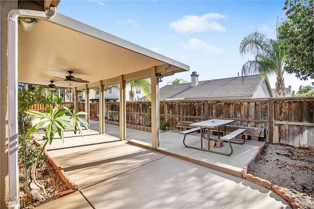 31241 Casera Ct, Menifee, CA 92584 - fenced backyard featuring a patio and a ceiling fan