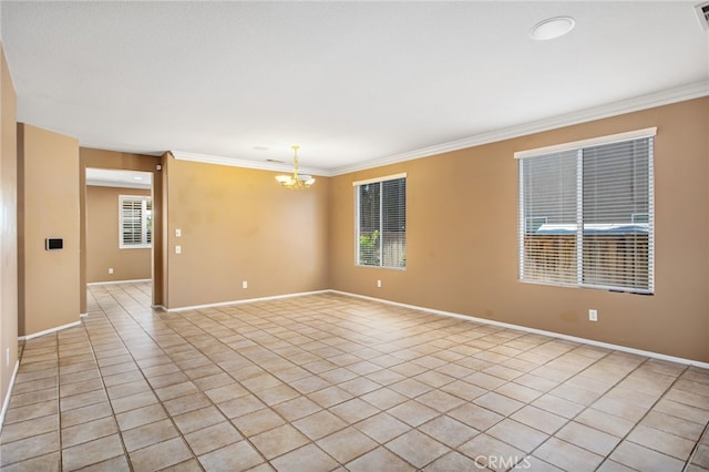 31241 Casera Ct, Menifee, CA 92584 - unfurnished room featuring a chandelier, light tile patterned flooring, and crown molding