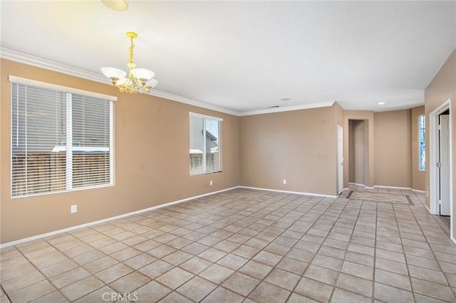 31241 Casera Ct, Menifee, CA 92584 - empty room featuring a chandelier, ornamental molding, light tile patterned floors, and recessed lighting