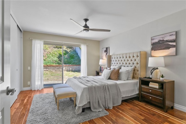 26551 Fresno Dr, Mission Viejo, CA 92691 - bedroom with access to exterior, wood finished floors, and a ceiling fan