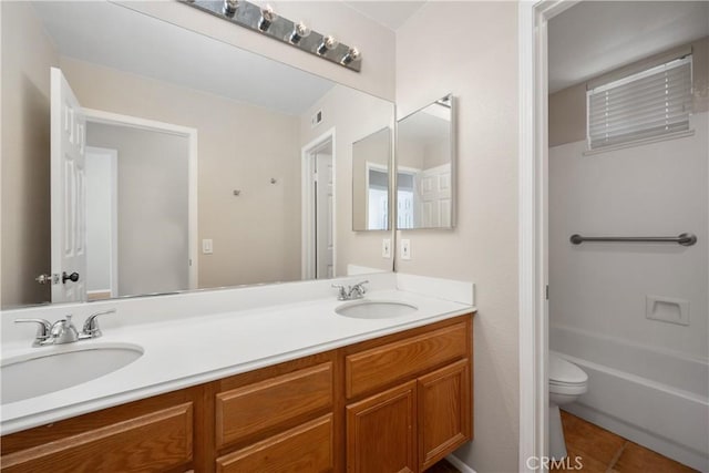 42730 Settlers Rdg, Murrieta, CA 92562 - bathroom featuring double vanity, tile patterned flooring, and shower / bath combination