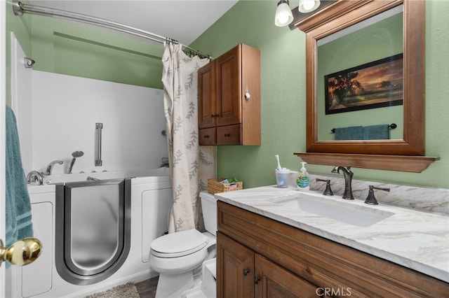 7420 London Ave, Rancho Cucamonga, CA 91730 - bathroom with vanity, a shower with shower curtain, and a tub to relax in