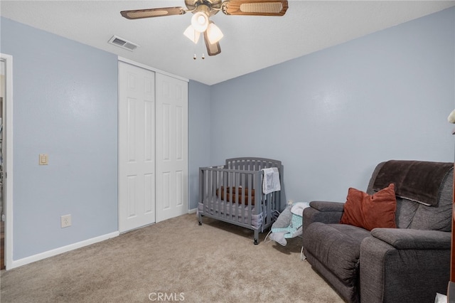 7420 London Ave, Rancho Cucamonga, CA 91730 - bedroom with carpet floors, a closet, and ceiling fan