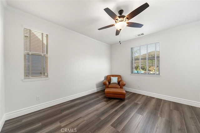 11905 Flicker Cv, Corona, CA 92883 - unfurnished room featuring dark wood-style flooring, crown molding, and ceiling fan