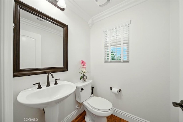 11905 Flicker Cv, Corona, CA 92883 - half bathroom with ornamental molding and wood finished floors
