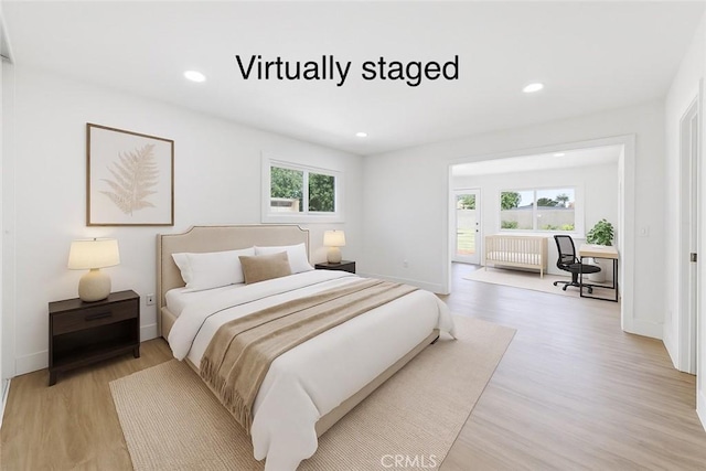 22959 Vought St, Moreno Valley, CA 92553 - bedroom featuring light wood-style floors, recessed lighting, and radiator