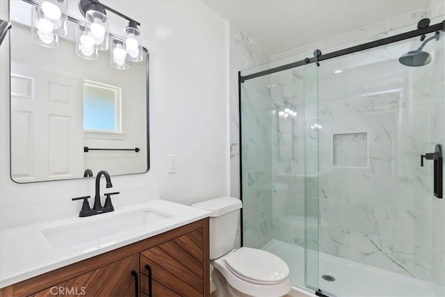 43000 Connecticut St, Palm Desert, CA 92211 - full bath featuring a marble finish shower, vanity, and a chandelier