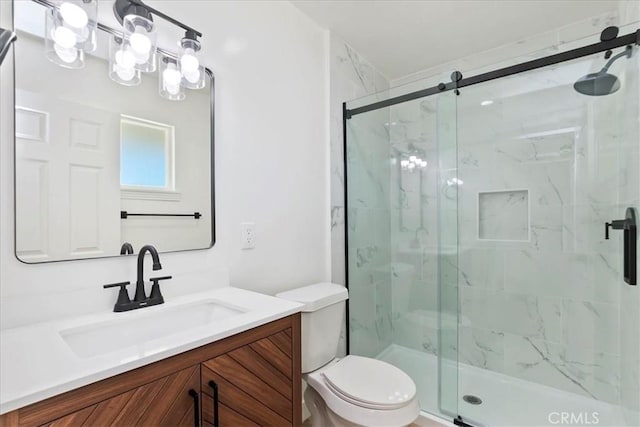 43000 Connecticut St, Palm Desert, CA 92211 - bathroom featuring a marble finish shower, vanity, and a chandelier