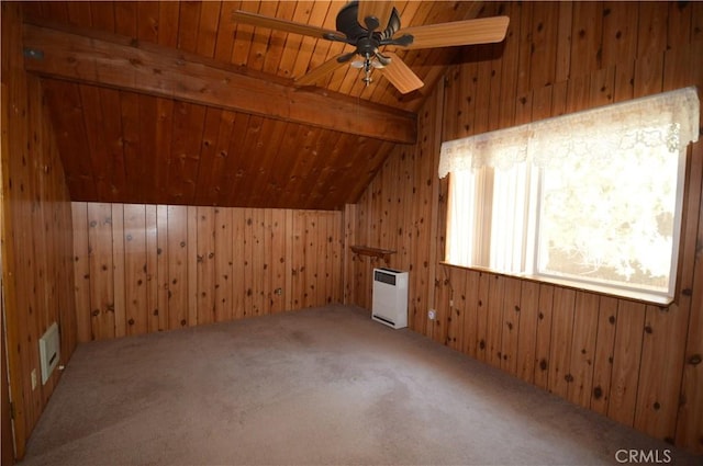 2062 9th Ln, Big Bear City, CA 92314 - bonus room featuring carpet flooring, wood walls, wood ceiling, and a ceiling fan
