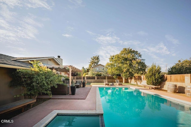 3041 Fairlea Rd, Santa Ynez, CA 93460 - view of swimming pool featuring an outdoor living space, a pergola, a patio, and a fenced backyard