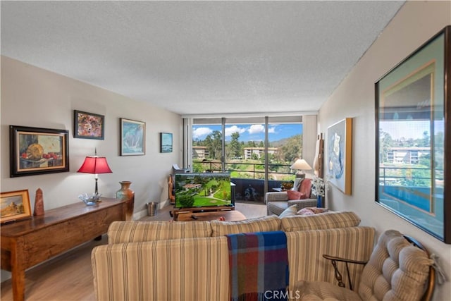24055 W Paseo Del Lago Unit 753, Laguna Woods, CA 92637 - living room featuring a textured ceiling and wood finished floors