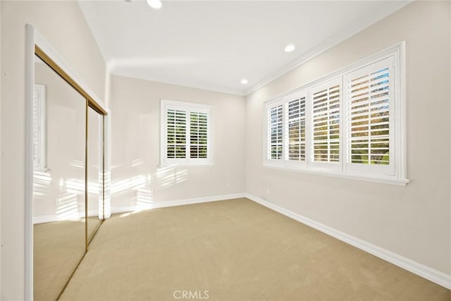 2832 Oak Knoll Dr, Diamond Bar, CA 91765 - unfurnished bedroom with carpet, a closet, crown molding, and recessed lighting