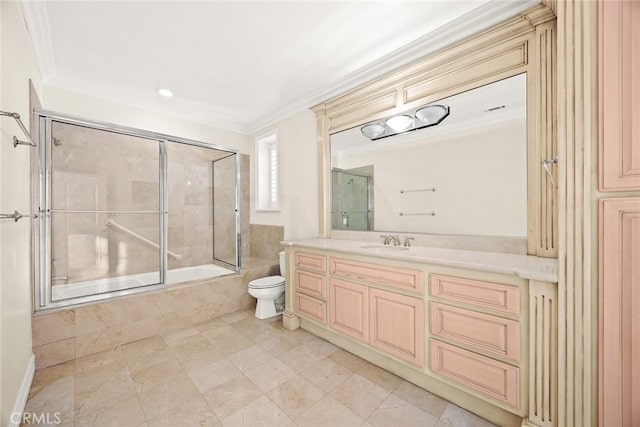 2832 Oak Knoll Dr, Diamond Bar, CA 91765 - bathroom with vanity, crown molding, enclosed tub / shower combo, and recessed lighting