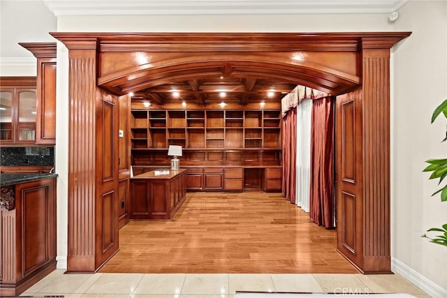 2832 Oak Knoll Dr, Diamond Bar, CA 91765 - wine room with ornamental molding and light wood-type flooring