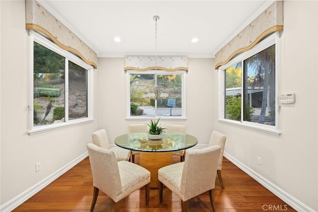 2832 Oak Knoll Dr, Diamond Bar, CA 91765 - dining room featuring plenty of natural light, wood finished floors, ornamental molding, and recessed lighting