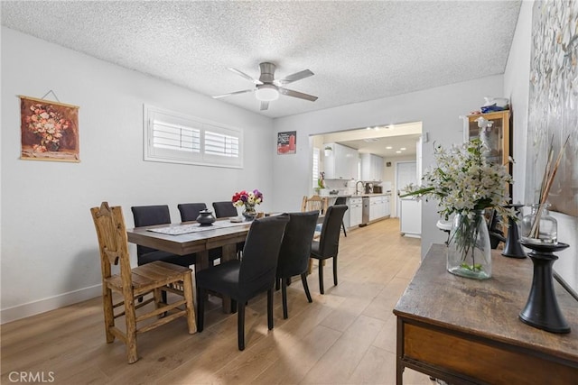 25211 Dana Ln, Moreno Valley, CA 92551 - dining space featuring light wood-style flooring, a ceiling fan, and a textured ceiling