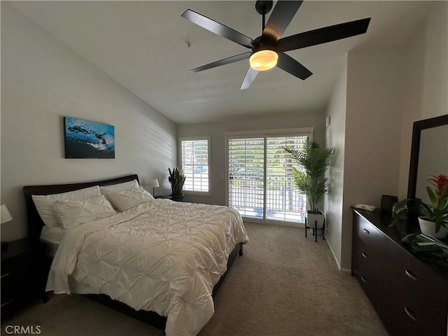 27721 Rubidoux, Mission Viejo, CA 92692 - bedroom with vaulted ceiling, carpet flooring, ceiling fan, and access to exterior