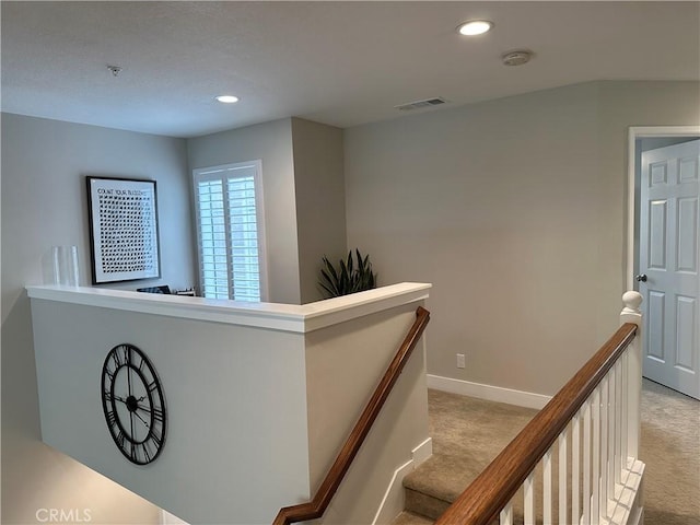 27721 Rubidoux, Mission Viejo, CA 92692 - hall featuring an upstairs landing, light carpet, and recessed lighting