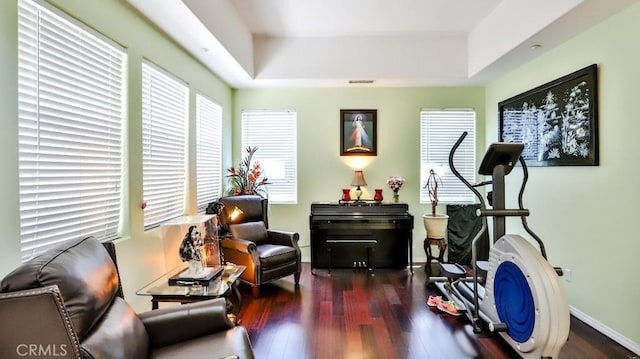 2056 Mission Hills Dr, Oxnard, CA 93036 - workout area with a raised ceiling and wood finished floors