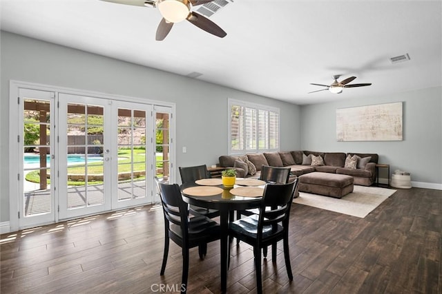 775 Via Blairo, Corona, CA 92879 - dining room with ceiling fan, french doors, and dark wood-style flooring