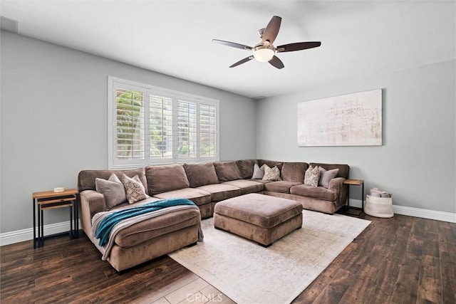 775 Via Blairo, Corona, CA 92879 - living room featuring dark wood-style floors and a ceiling fan