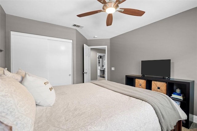 775 Via Blairo, Corona, CA 92879 - bedroom with a closet, a ceiling fan, and lofted ceiling
