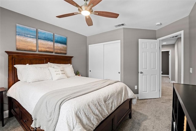 775 Via Blairo, Corona, CA 92879 - bedroom with light carpet, a closet, and a ceiling fan