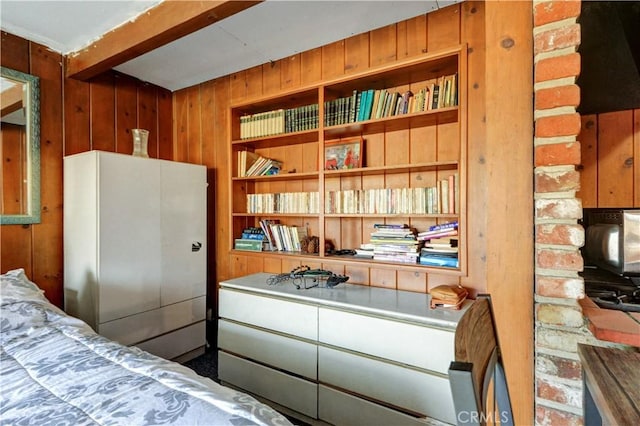 12108 Muriel Dr, Lynwood, CA 90262 - bedroom with wood walls and beam ceiling