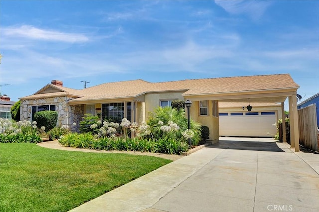 12108 Muriel Dr, Lynwood, CA 90262 - ranch-style home featuring concrete driveway, a garage, stucco siding, and a chimney
