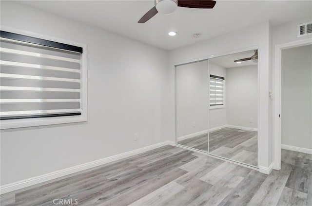 12517 Walcroft St, Lakewood, CA 90715 - unfurnished bedroom featuring wood finished floors, a closet, recessed lighting, and a ceiling fan