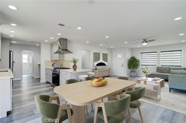 12517 Walcroft St, Lakewood, CA 90715 - dining room featuring recessed lighting, ceiling fan, and light wood-style flooring