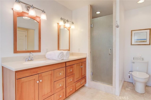 1251 Hackett Ave, Long Beach, CA 90815 - bathroom with double vanity, a shower stall, and tile patterned flooring