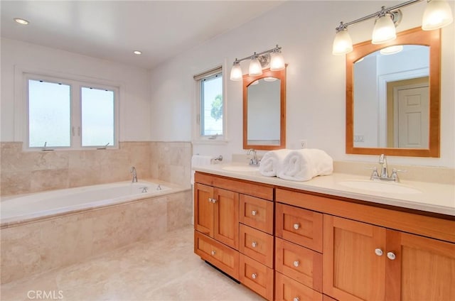 1251 Hackett Ave, Long Beach, CA 90815 - full bathroom featuring double vanity, a garden tub, and tile patterned flooring