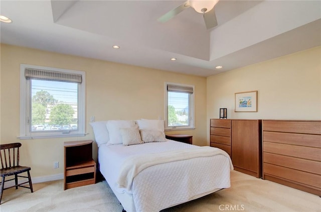 1251 Hackett Ave, Long Beach, CA 90815 - bedroom with light colored carpet, recessed lighting, and a ceiling fan