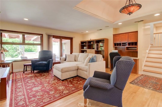 1251 Hackett Ave, Long Beach, CA 90815 - living area with light wood-style flooring, stairway, and recessed lighting