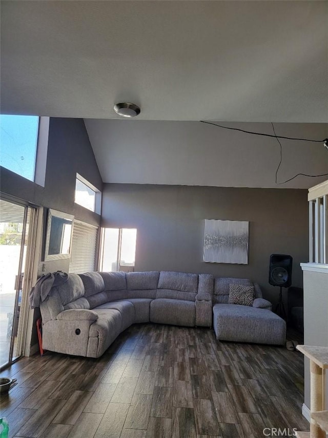 36901 33rd St E, Palmdale, CA 93550 - living area with high vaulted ceiling and dark wood-type flooring