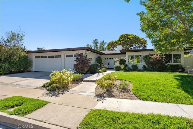 19281 Sierra Inez Rd, Irvine, CA 92603 - single story home with an attached garage, a chimney, a front yard, concrete driveway, and stucco siding