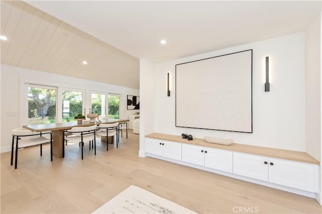 19281 Sierra Inez Rd, Irvine, CA 92603 - home theater room with light wood-style flooring, recessed lighting, and lofted ceiling