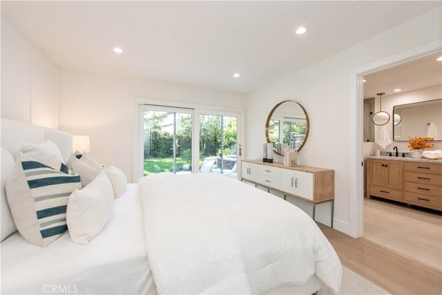 19281 Sierra Inez Rd, Irvine, CA 92603 - bedroom with access to outside, recessed lighting, light wood-style floors, and ensuite bathroom