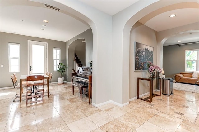 440 N Santa Maria St, Anaheim, CA 92801 - dining space featuring recessed lighting, light marble finish flooring, and stairs