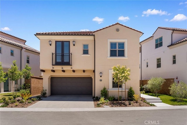 246 Canterbury, Irvine, CA 92618 - mediterranean / spanish home with stucco siding, a balcony, concrete driveway, and an attached garage