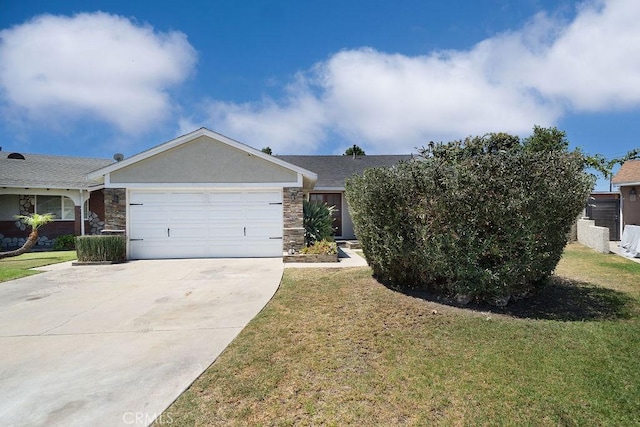11302 Cheddar St, Norwalk, CA 90650 - ranch-style home with a garage, a front yard, driveway, and stone siding