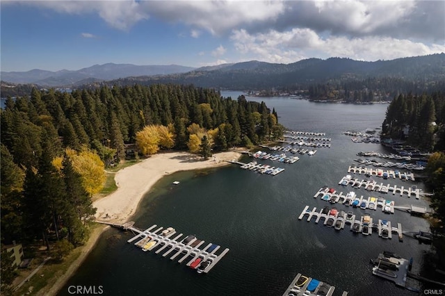 27821 Peninsula Dr, Lake Arrowhead, CA 92352 - drone / aerial view of a water and mountain view and a marina