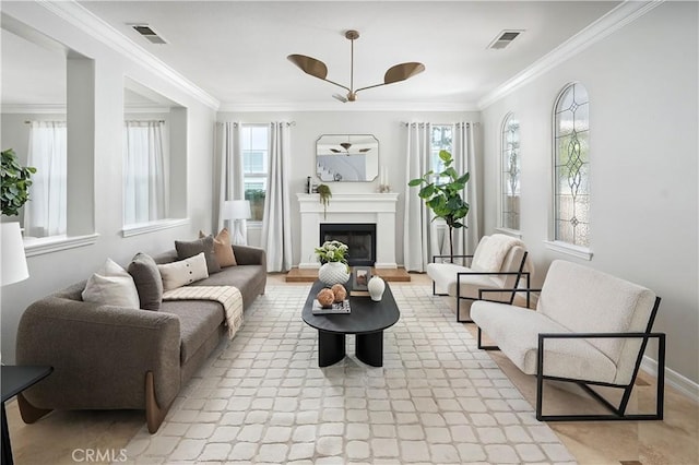 29125 Starwood Pl, Saugus, CA 91390 - living area with a glass covered fireplace and ornamental molding