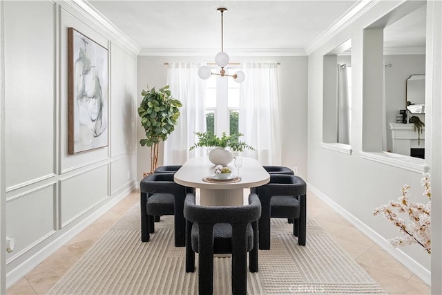 29125 Starwood Pl, Saugus, CA 91390 - dining area featuring a chandelier, ornamental molding, and light tile patterned floors