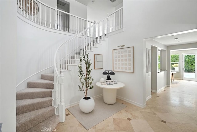 29125 Starwood Pl, Saugus, CA 91390 - stairs with a high ceiling and tile patterned floors