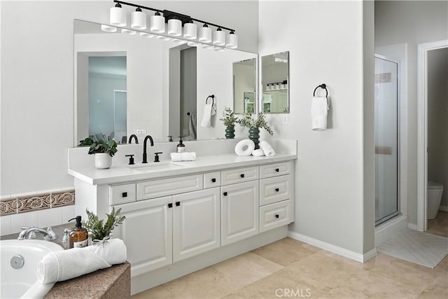 29125 Starwood Pl, Saugus, CA 91390 - bathroom with a stall shower, vanity, and a bath