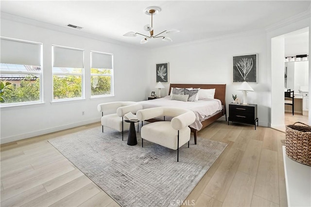 29125 Starwood Pl, Saugus, CA 91390 - bedroom featuring a chandelier, crown molding, and light wood-type flooring
